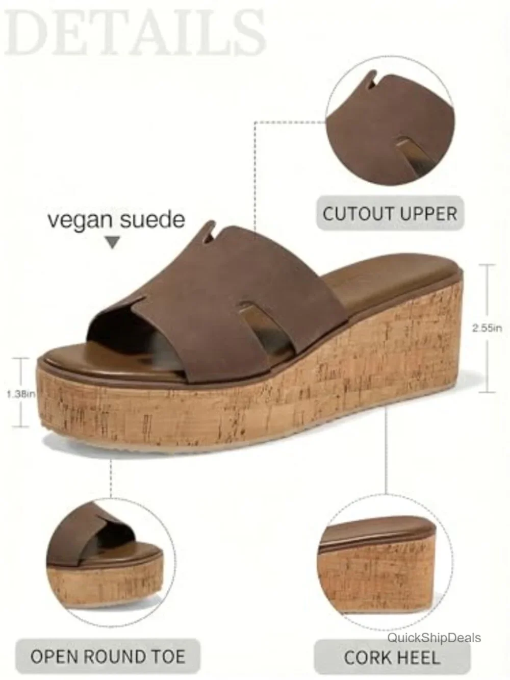 Women's Open Toe Wedge Sandals Slip On Slides Cork Platform Sandal Comfortable